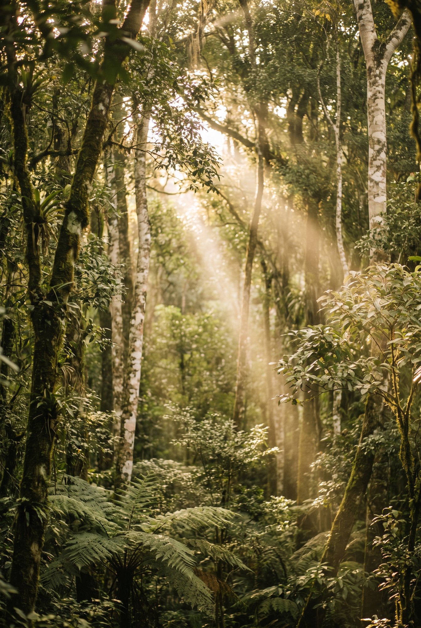 Luz do sol atravessando a mata — energia que se sente
